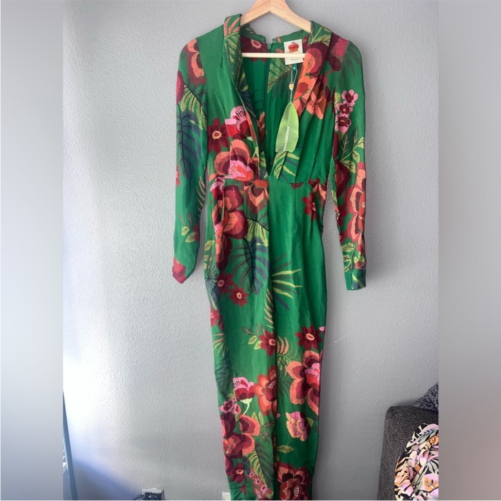 Farm Rio Boboikat Jumpsuit Size XS Green Floral - Picture 5 of 6